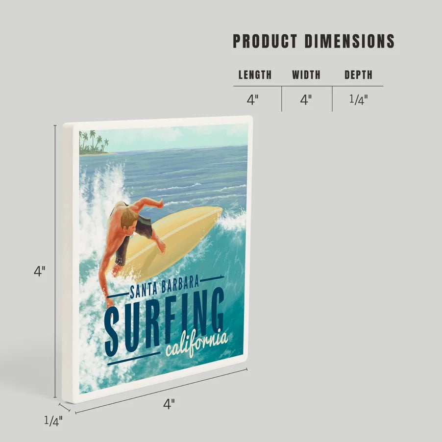 Surfing Santa Barbara Ceramic Coaster