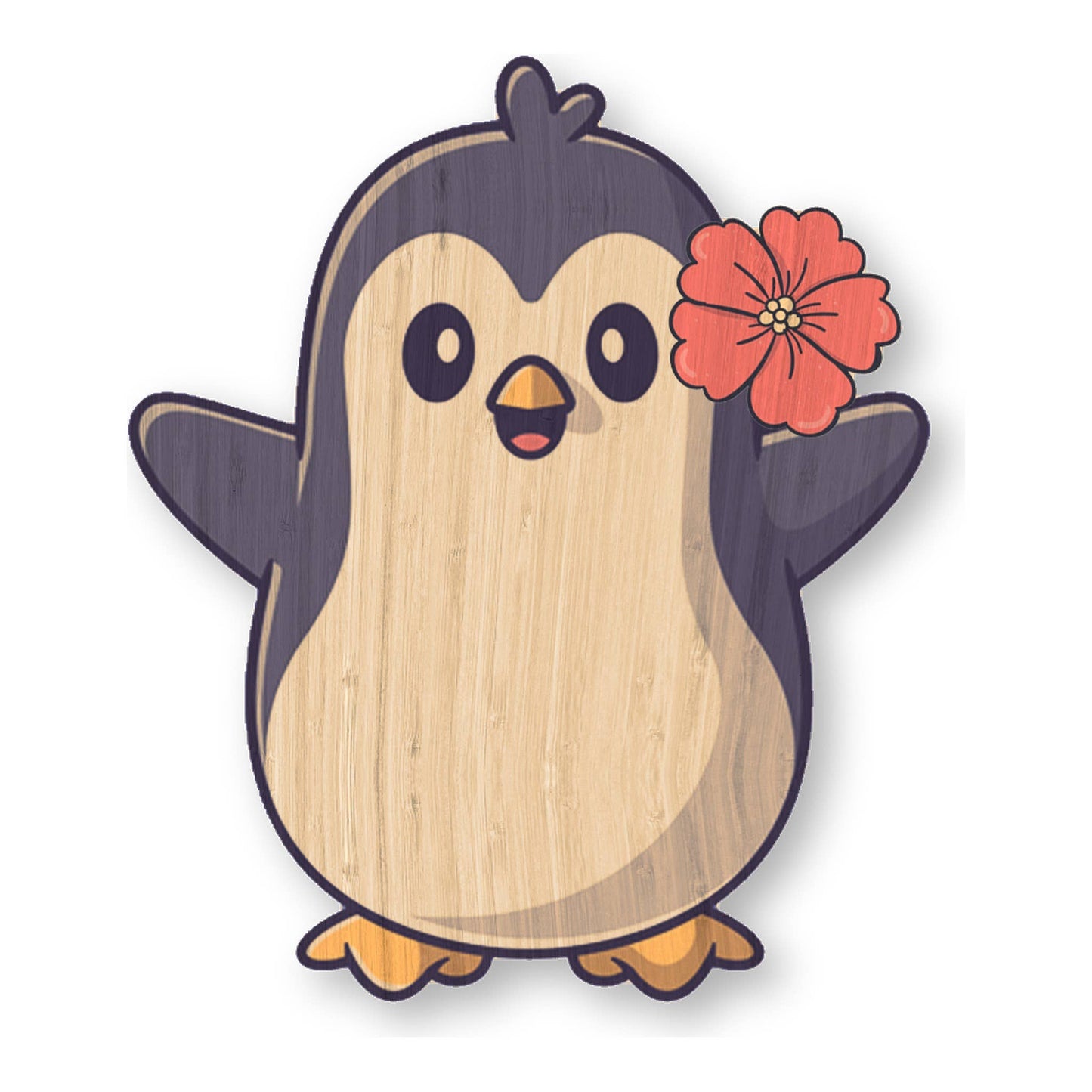 Cute Penguin - Kawaii Bamboo Wood Sticker