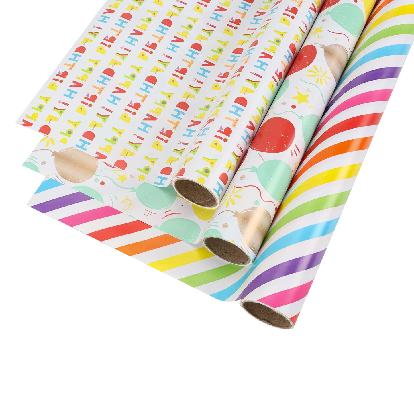 Happy Birthday/Balloons/Stripes - 30" x 10' Birthday Wrapping Paper Bundle (3-pack) |