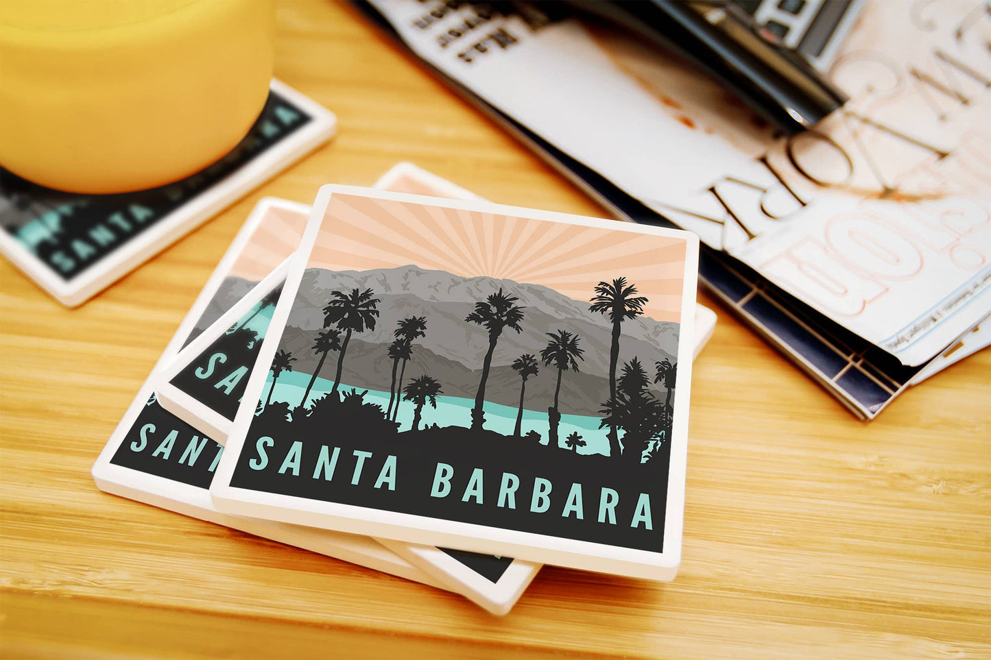 Palm Trees and Mountain Santa Barbara Ceramic Coaster