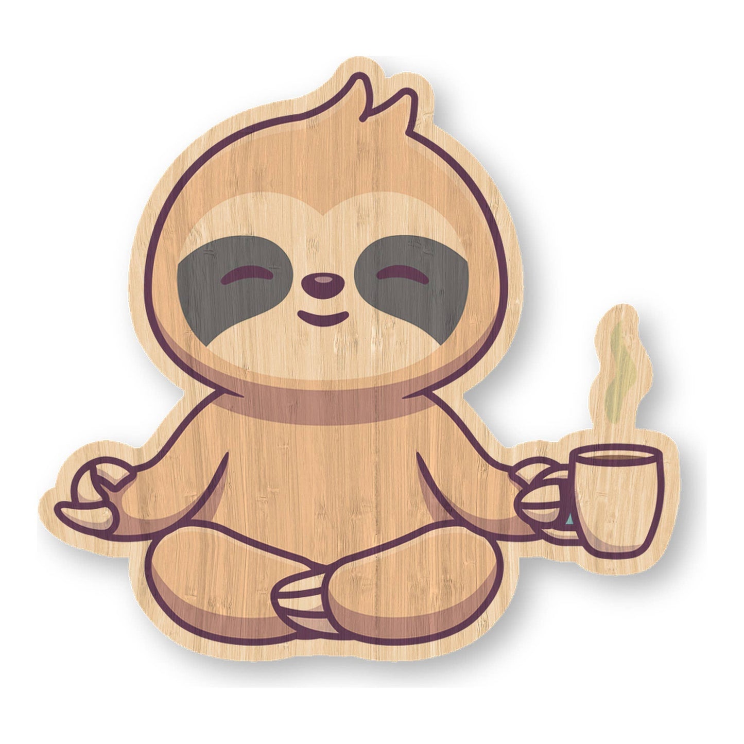 Sloth W/ Coffee - Kawaii Bamboo Wood Sticker