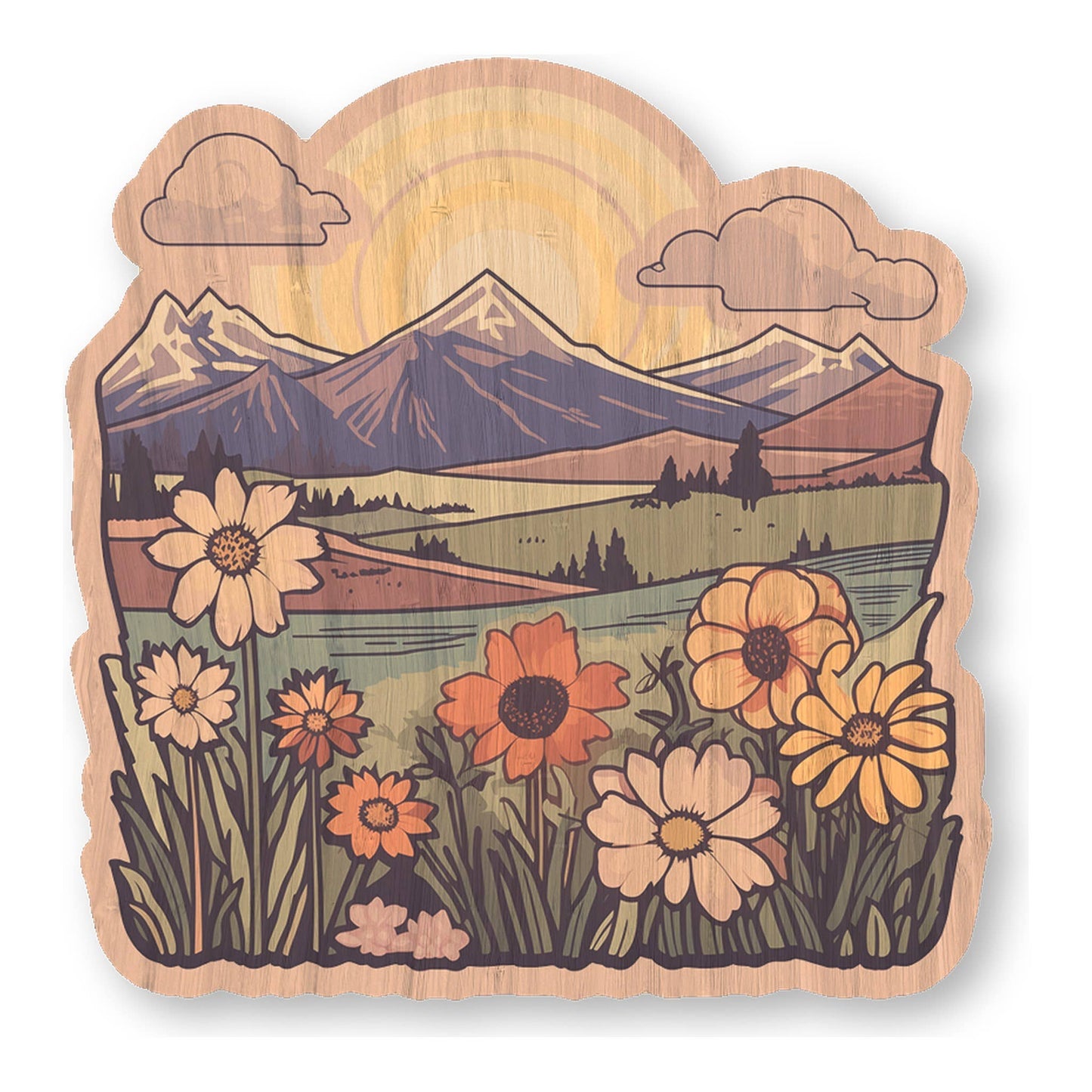 Pretty Hiking Scene - Adventure Bamboo Wood Sticker