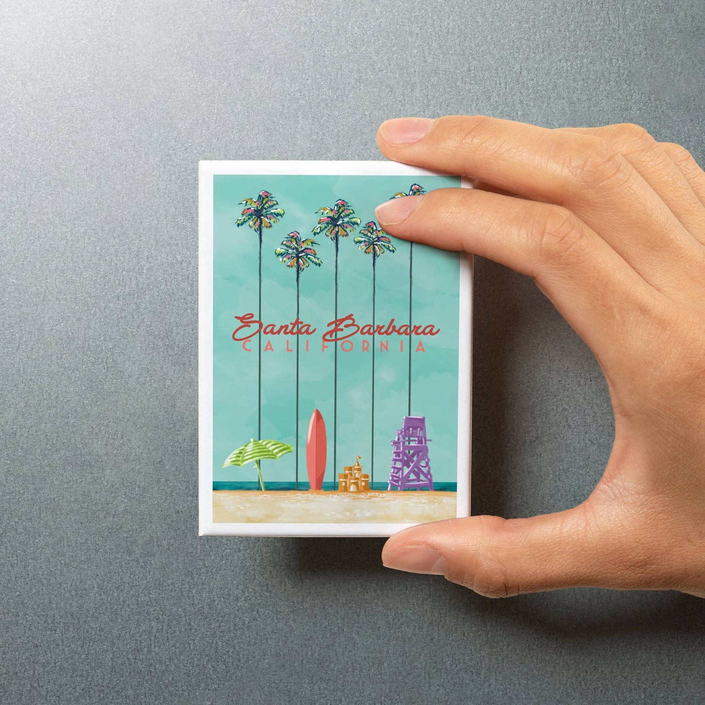 Palms Tree and Surfboard Santa Barbara Magnet