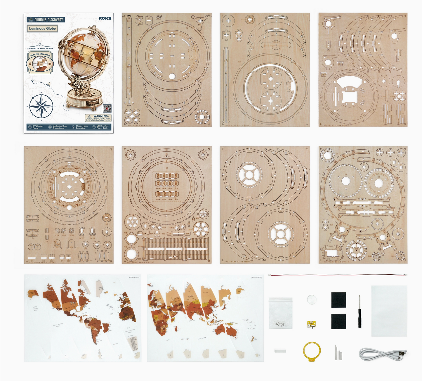 3D Wooden Puzzle - Luminous Globe