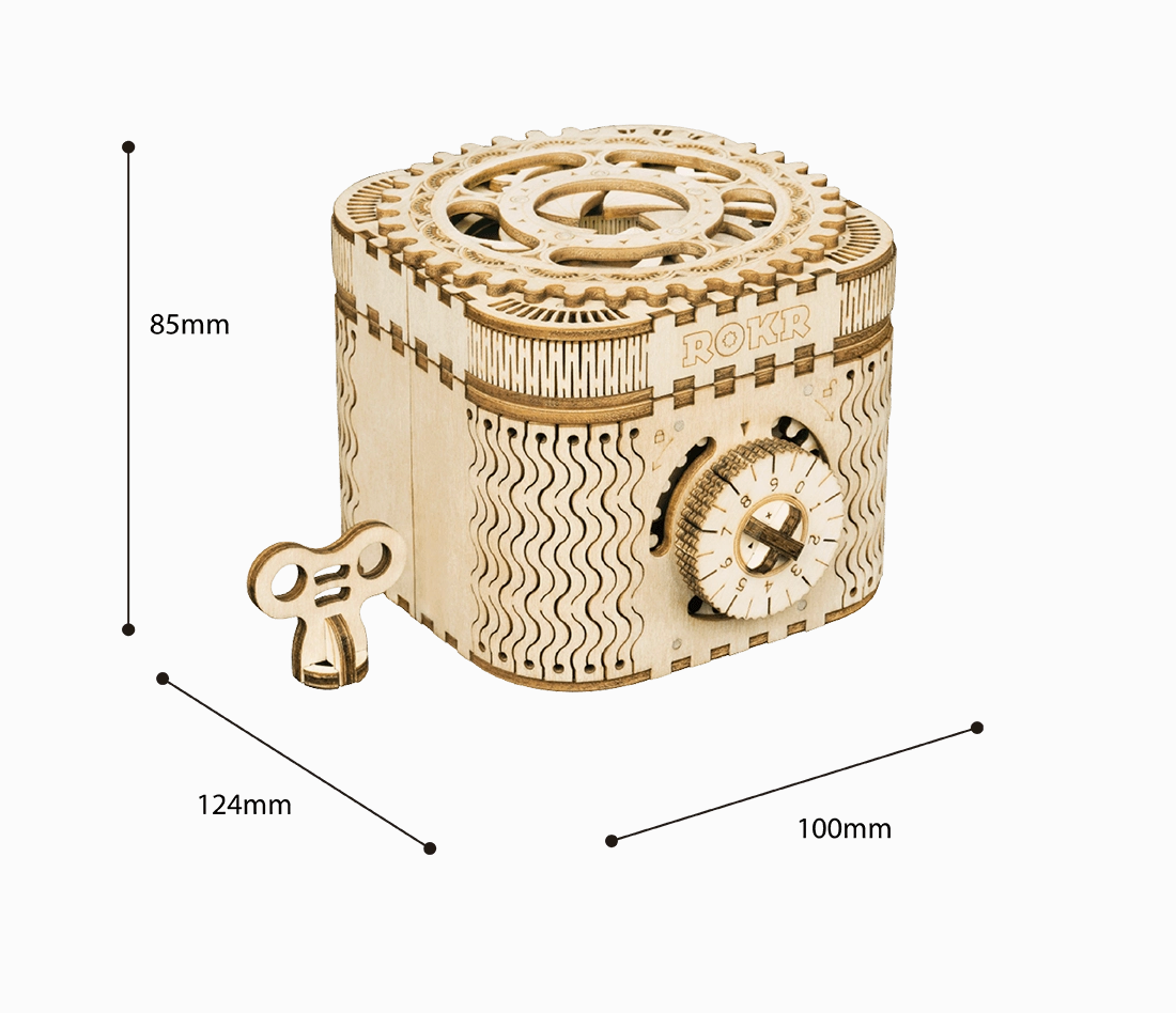 3D Wooden Puzzle - Treasure Box with Mechanical Gears