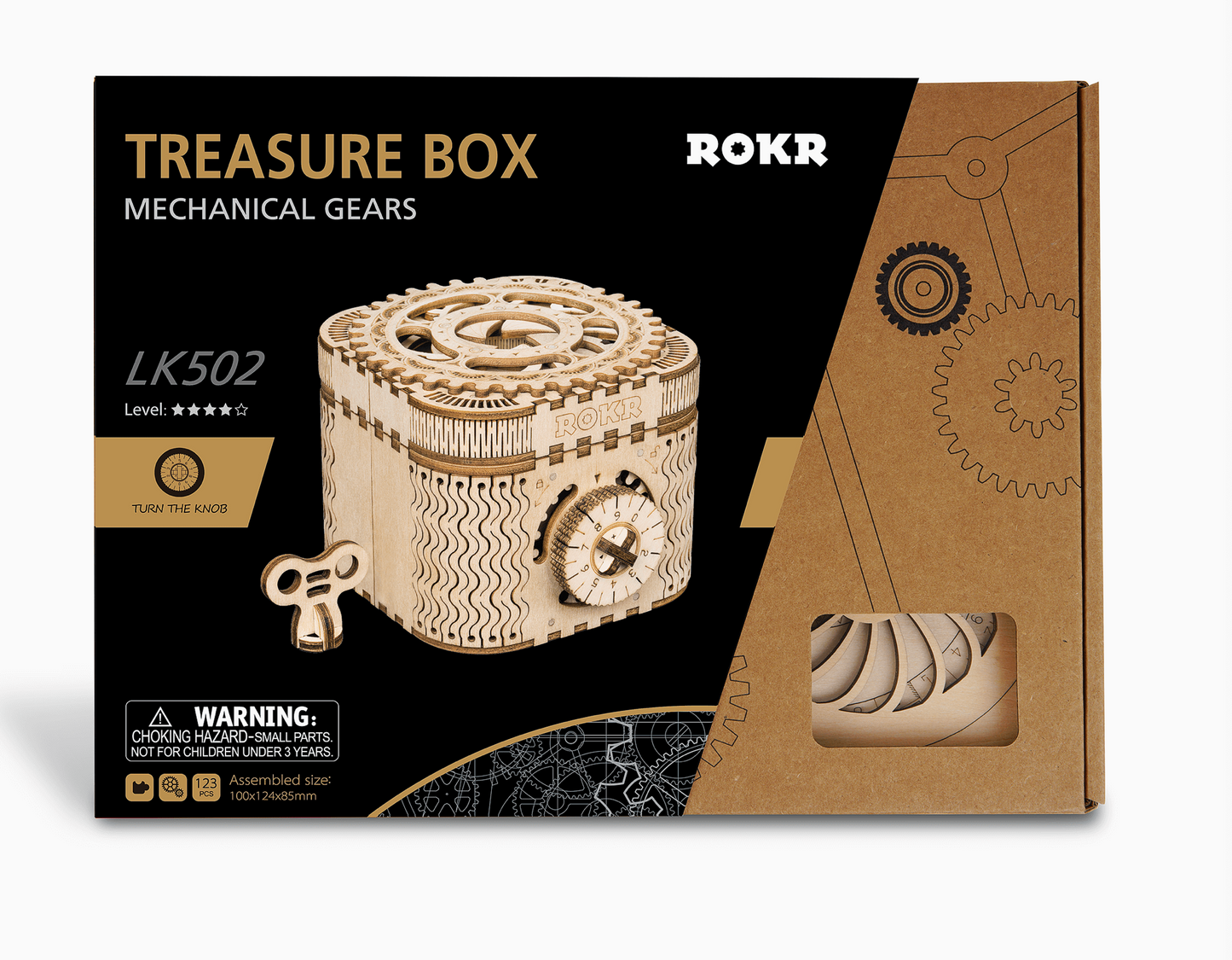 3D Wooden Puzzle - Treasure Box with Mechanical Gears