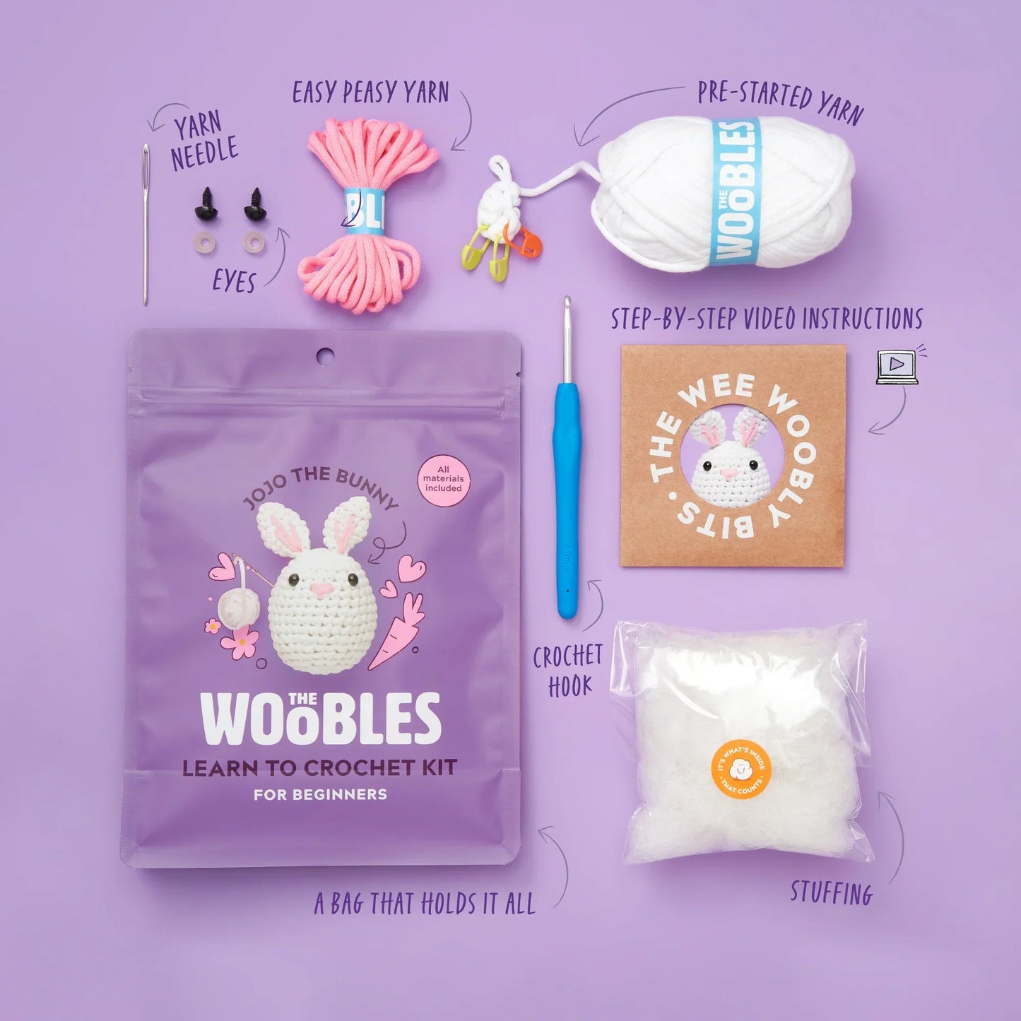 Jojo The Bunny - The Woobles Crochet Kit (Beginner)