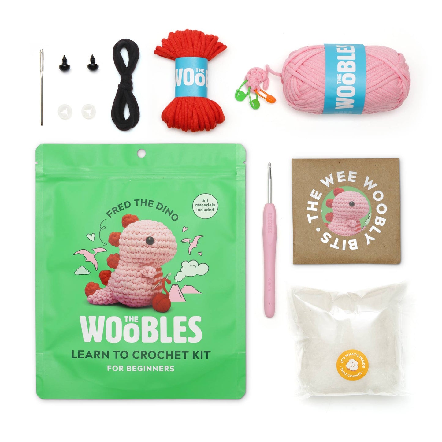 Fred the Dinosaur - Pink: The Woobles Crochet Kit