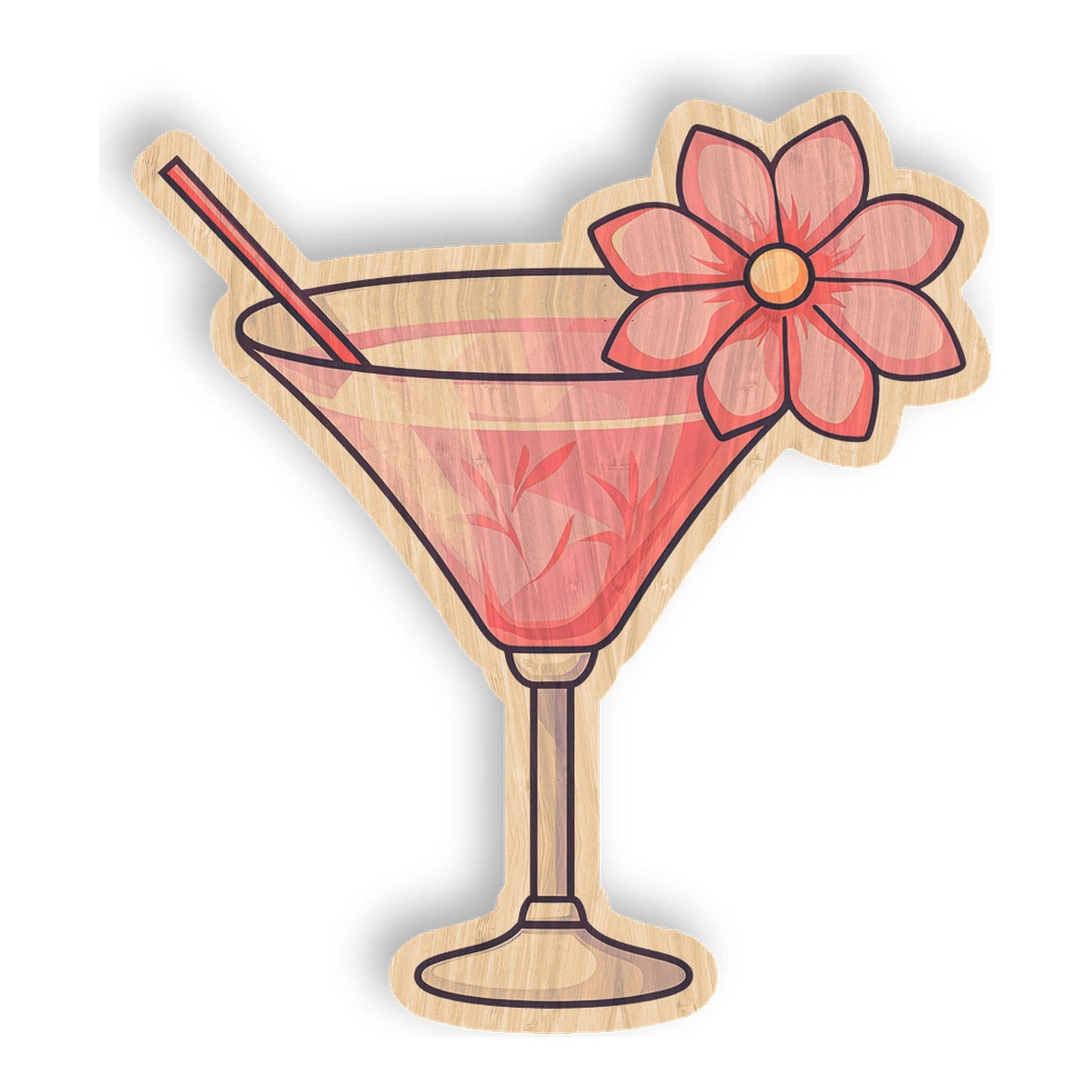 Pink Cosmo - Floral Bamboo Wood Sticker