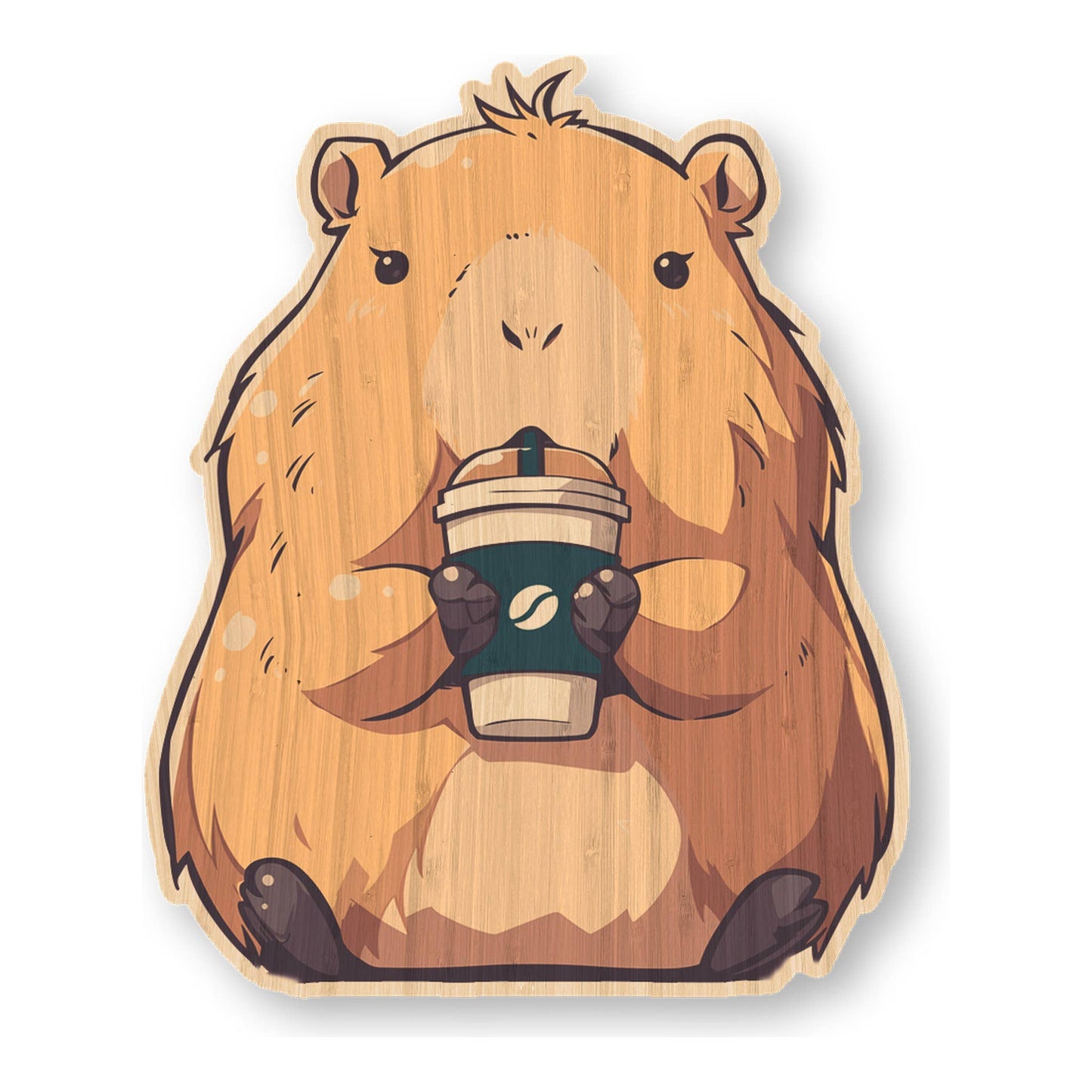 Capybara Drinking Coffee - Foodie Bamboo Wood Sticker
