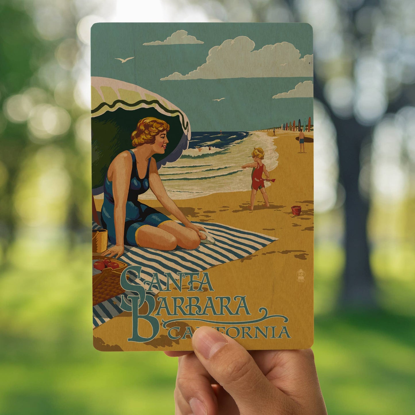 Santa Barbara Wood Postcards - Beach Picnic