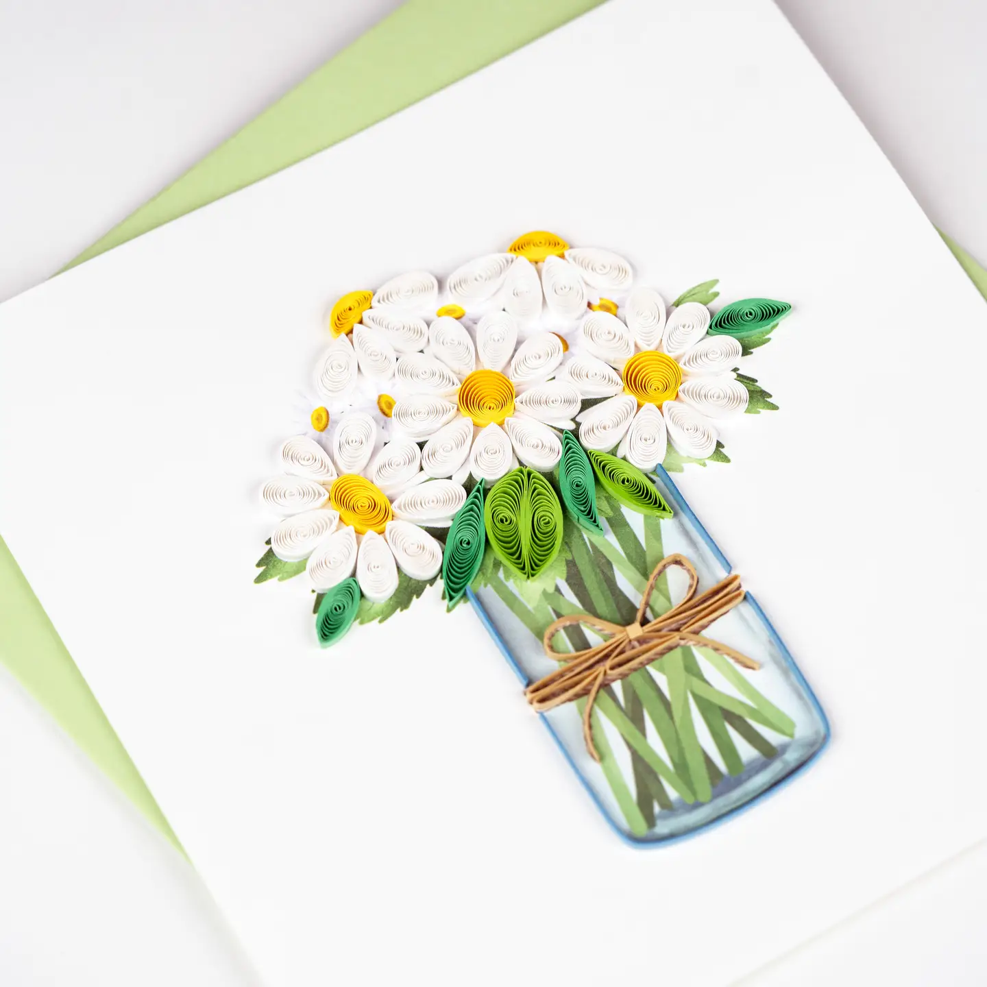 White Daises In Jar Quilled Greeting Card