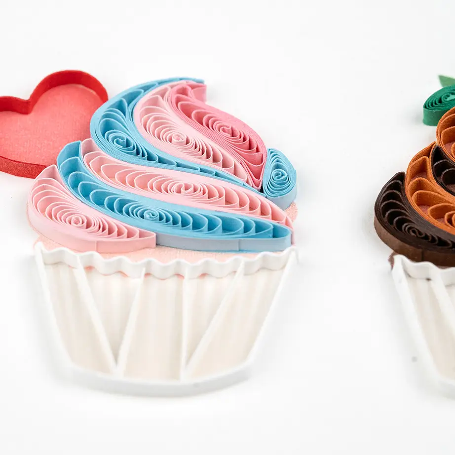 Birthday Cupcake Trio Quilled Greeting Card