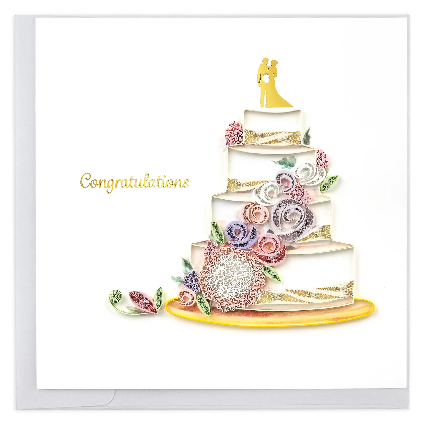 Floral Wedding Cake Quilled Greeting Card