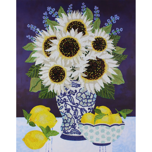 White Sunflowers Diamond Art Kit