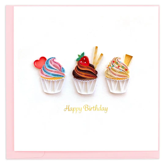 Birthday Cupcake Trio Quilled Greeting Card