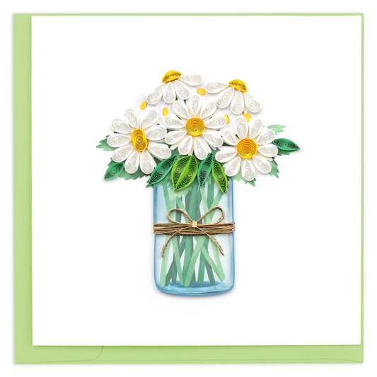 White Daises In Jar Quilled Greeting Card
