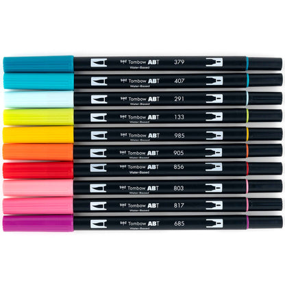 Dual Brush Pen, Tropical ,10-Pack +Free Fudenosuke