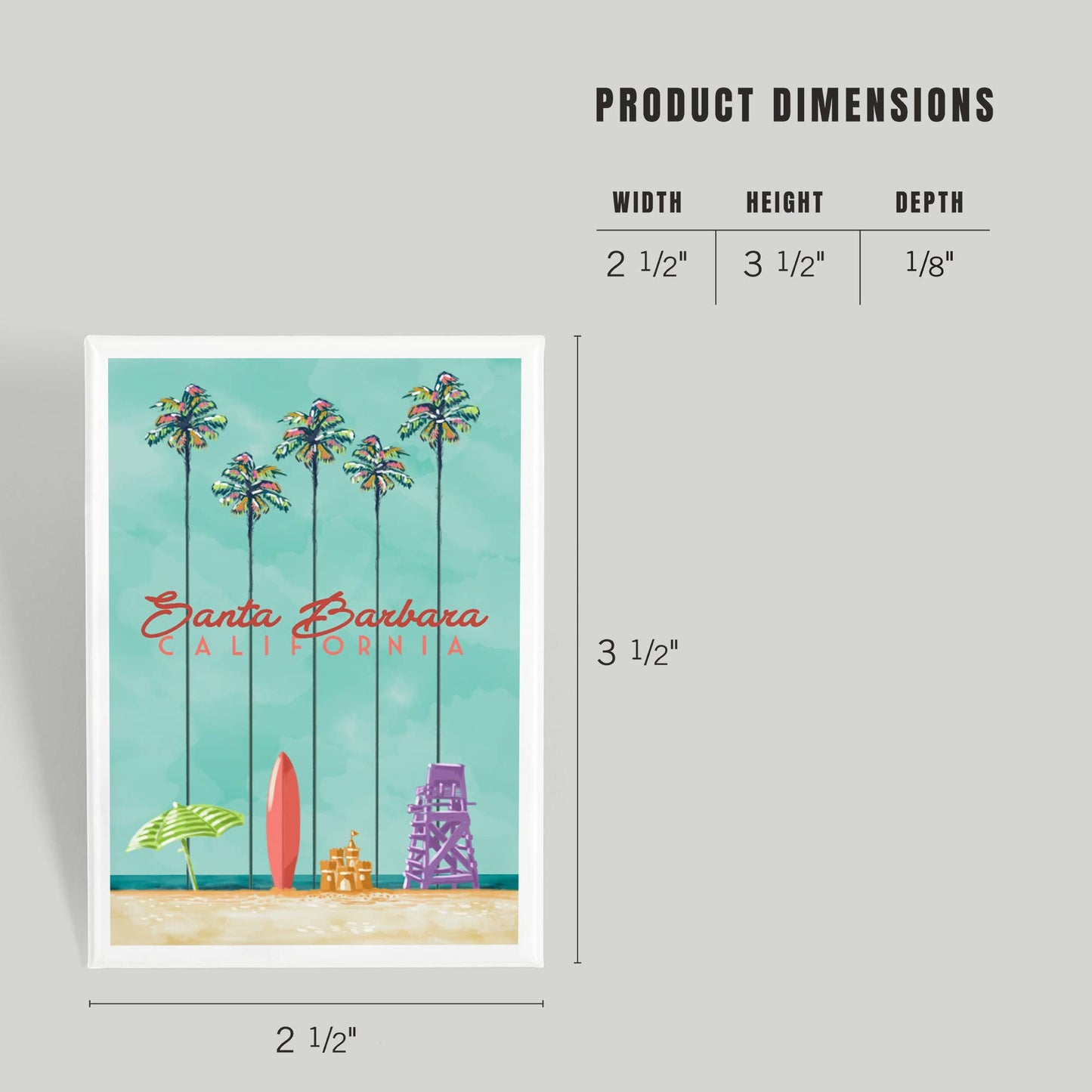 Palms Tree and Surfboard Santa Barbara Magnet