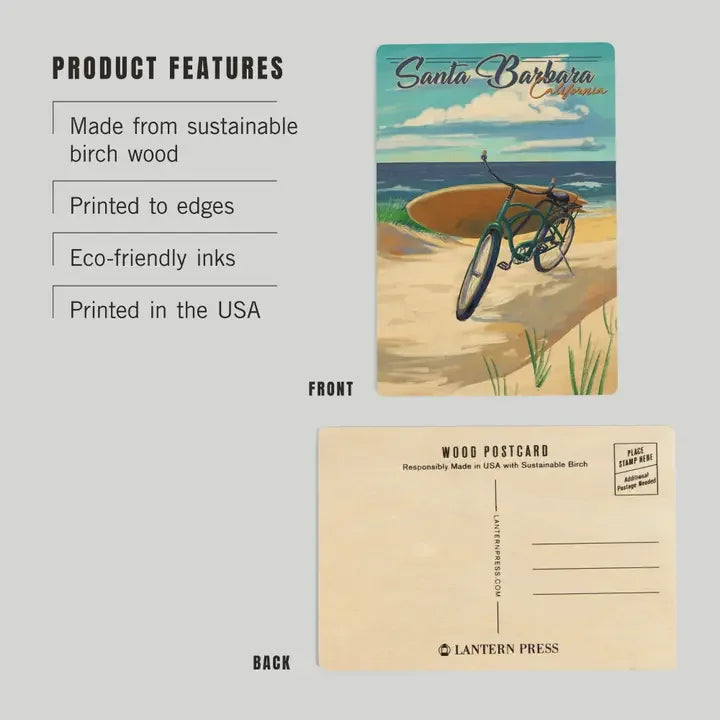 Santa Barbara Wood Postcards - Beach Bike