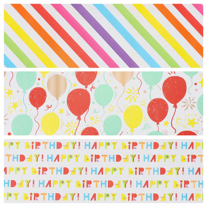 Happy Birthday/Balloons/Stripes - 30" x 10' Birthday Wrapping Paper Bundle (3-pack) |