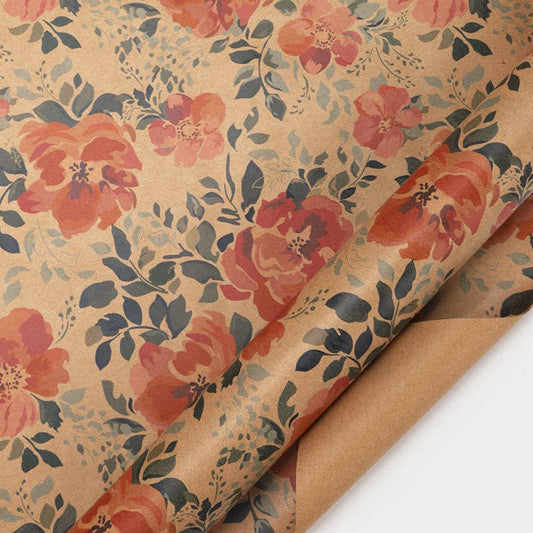Kraft Pink Floral - 30" x 10' Wrapping Paper