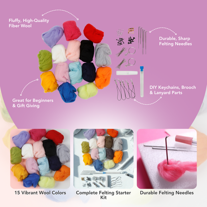Incraftables Felting Needles Wool Kit – 15 Colors