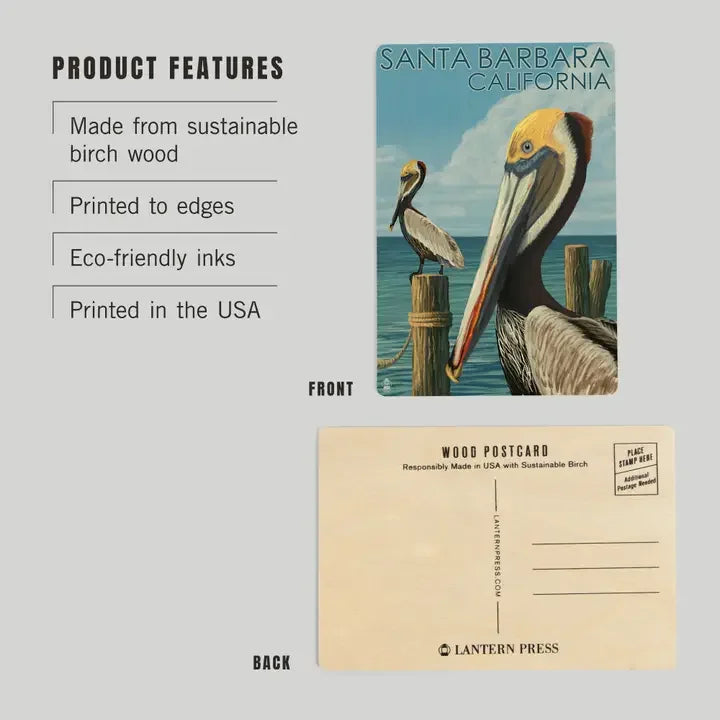 Santa Barbara Wood Postcards -  Pelicans