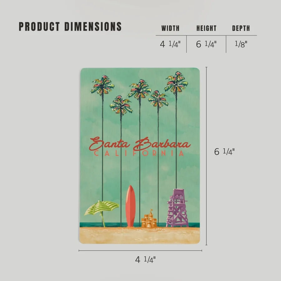 Santa Barbara Wood Postcards - Palm Trees and Surfboard
