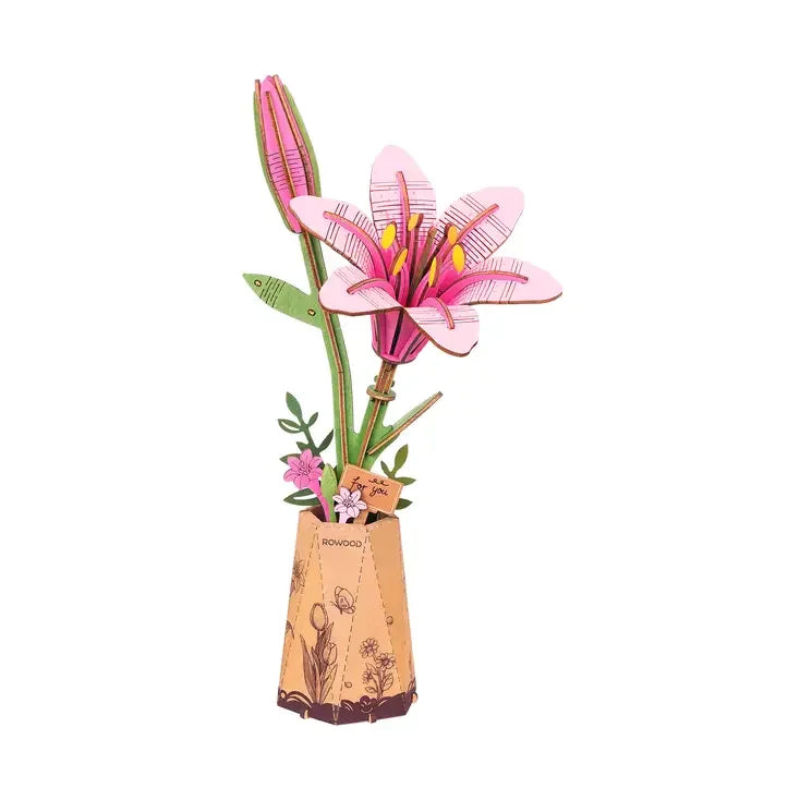 3D Wooden Flower Puzzle: Pink Lily