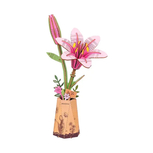 3D Wooden Flower Puzzle: Pink Lily