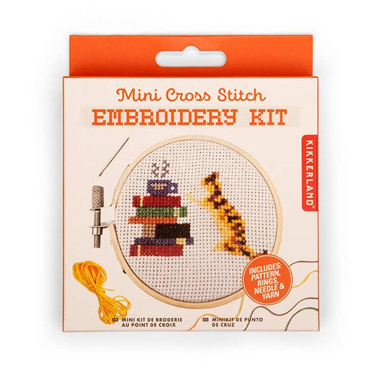 Mini Cross Stitch kit - Cat with Books