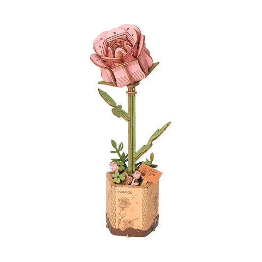 3D Wooden Flower Puzzle: Pink Rose