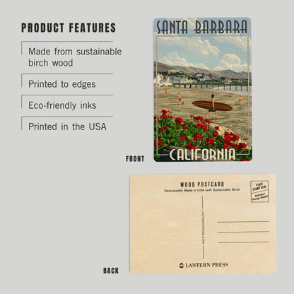 Santa Barbara Wood Postcards - Beach Surfer