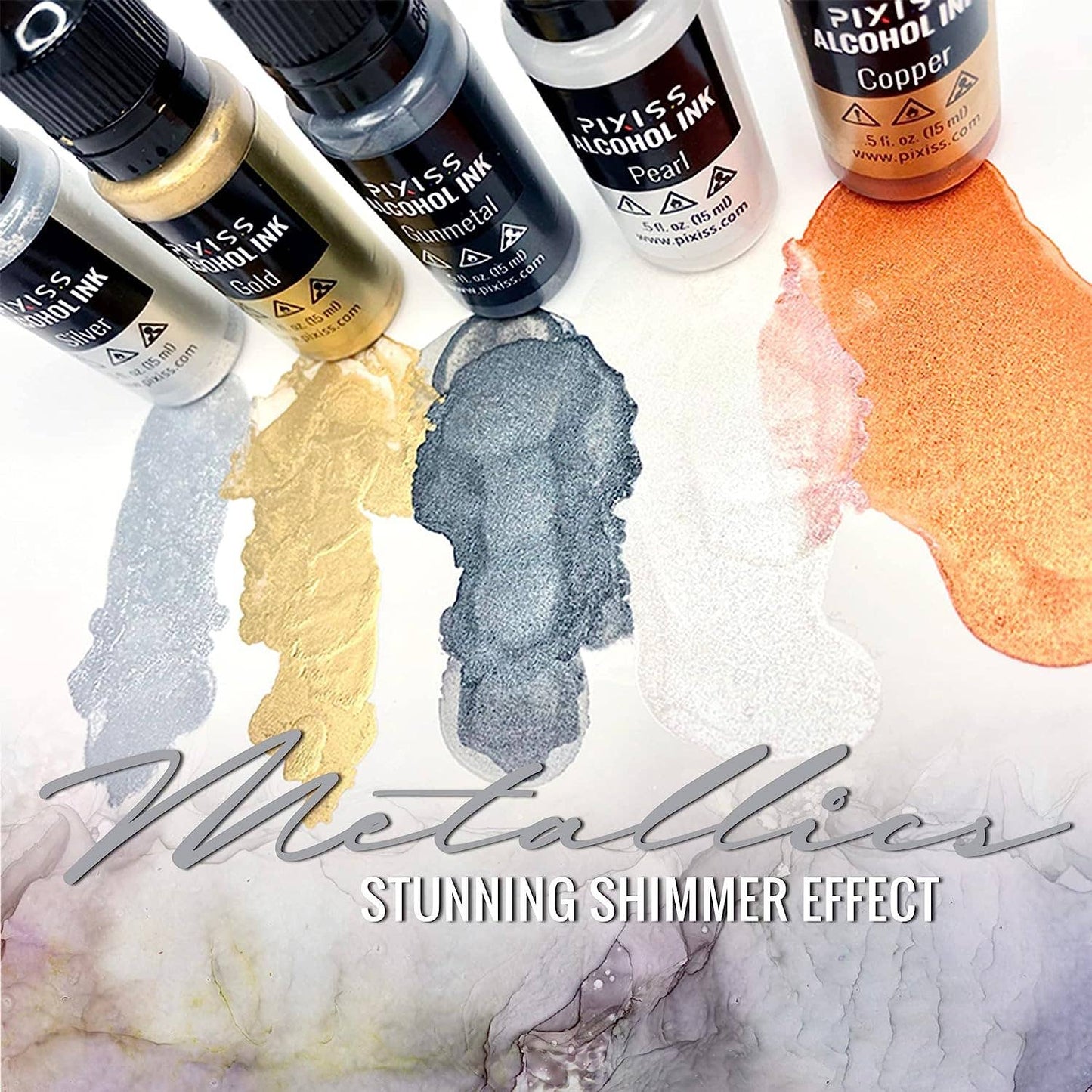 PIXISS Metallic Alcohol Inks Set of 5 - Shimmering Colors