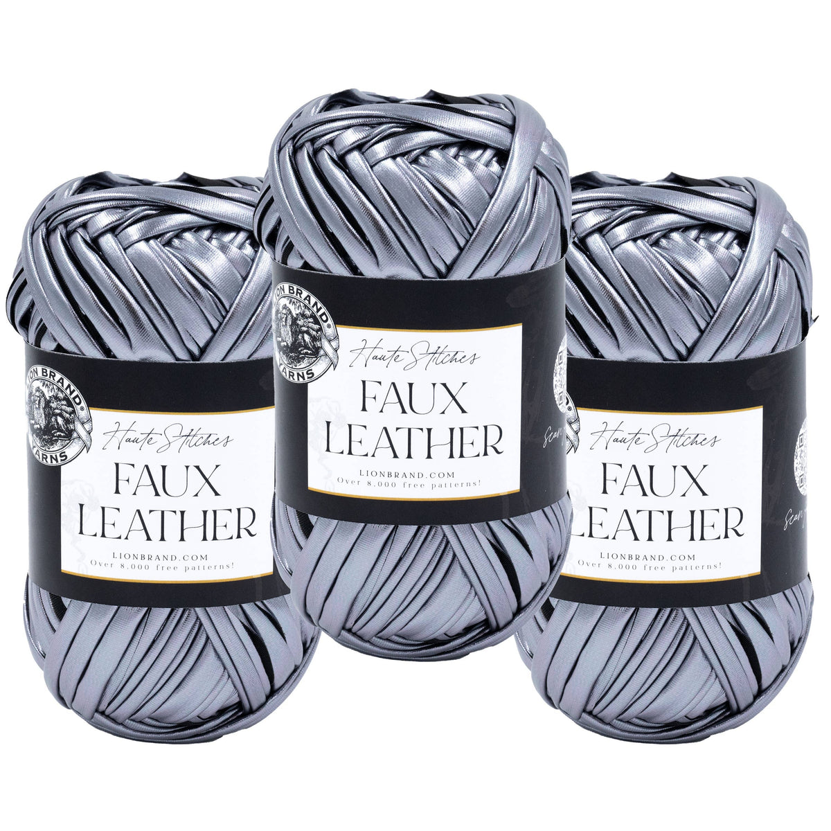 Lion Brand Yarn Haute Stitches Faux Leather: Silver Fox