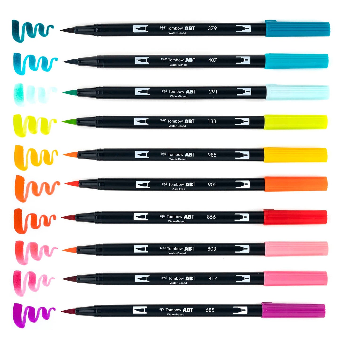 Dual Brush Pen, Tropical ,10-Pack +Free Fudenosuke