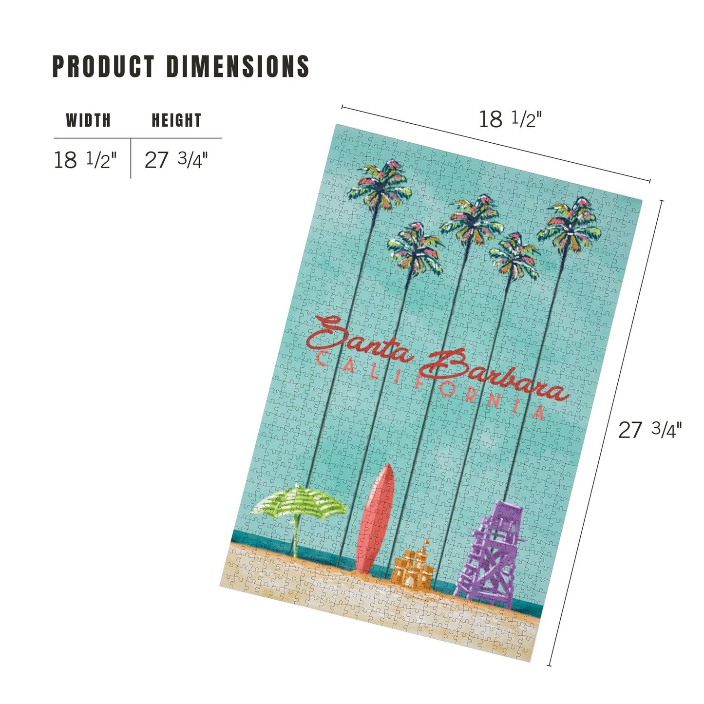 Palm Tree and Surfboard Santa Barbara 1000 Piece Jigsaw Puzzle