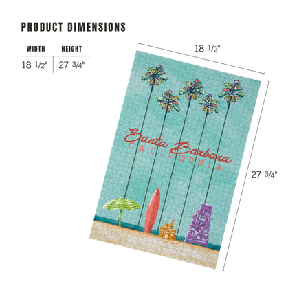 Palm Tree and Surfboard Santa Barbara 1000 Piece Jigsaw Puzzle