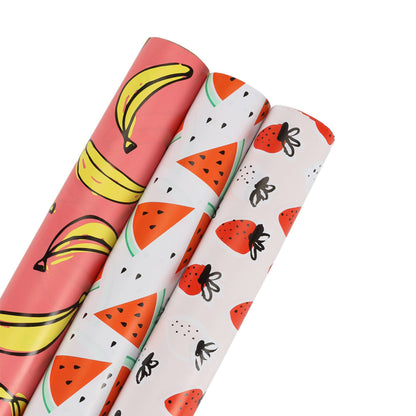 Strawberry/Watermelon/Banana - 30" x 10' Wrapping Paper Bundle (3-pack)