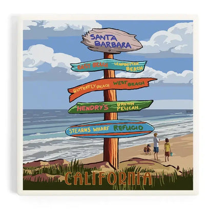 Santa Barbara Sign Post Ceramic Coaster
