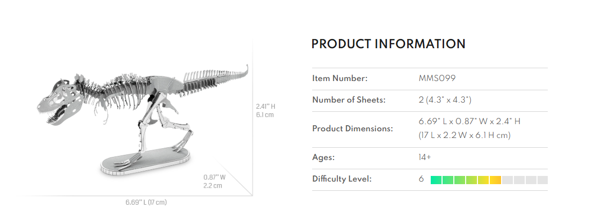 3D Metal Puzzle - Tyrannosaurus Rex Skeleton