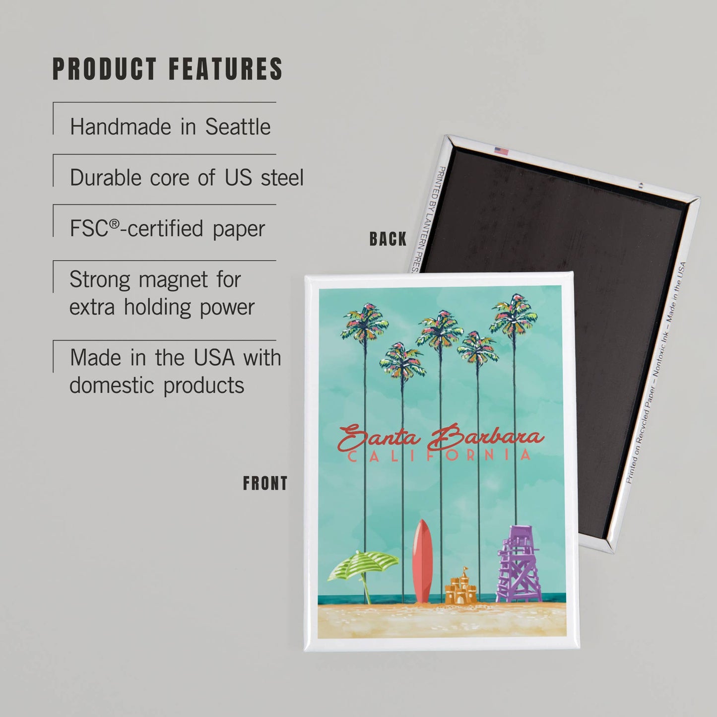 Palms Tree and Surfboard Santa Barbara Magnet