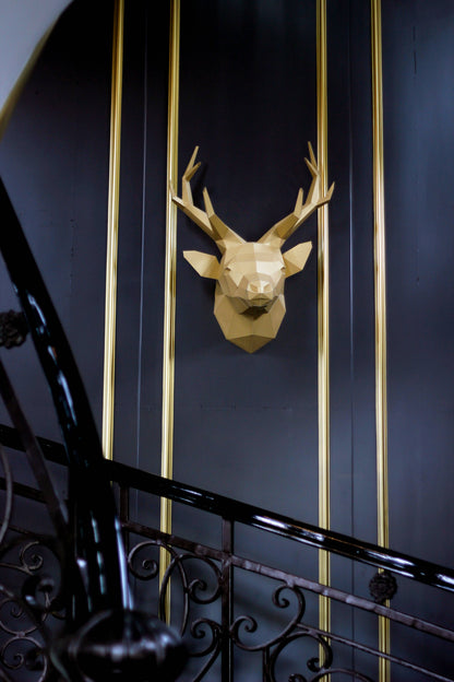 Gold Deer Head PaperCraft Origami Wall Art