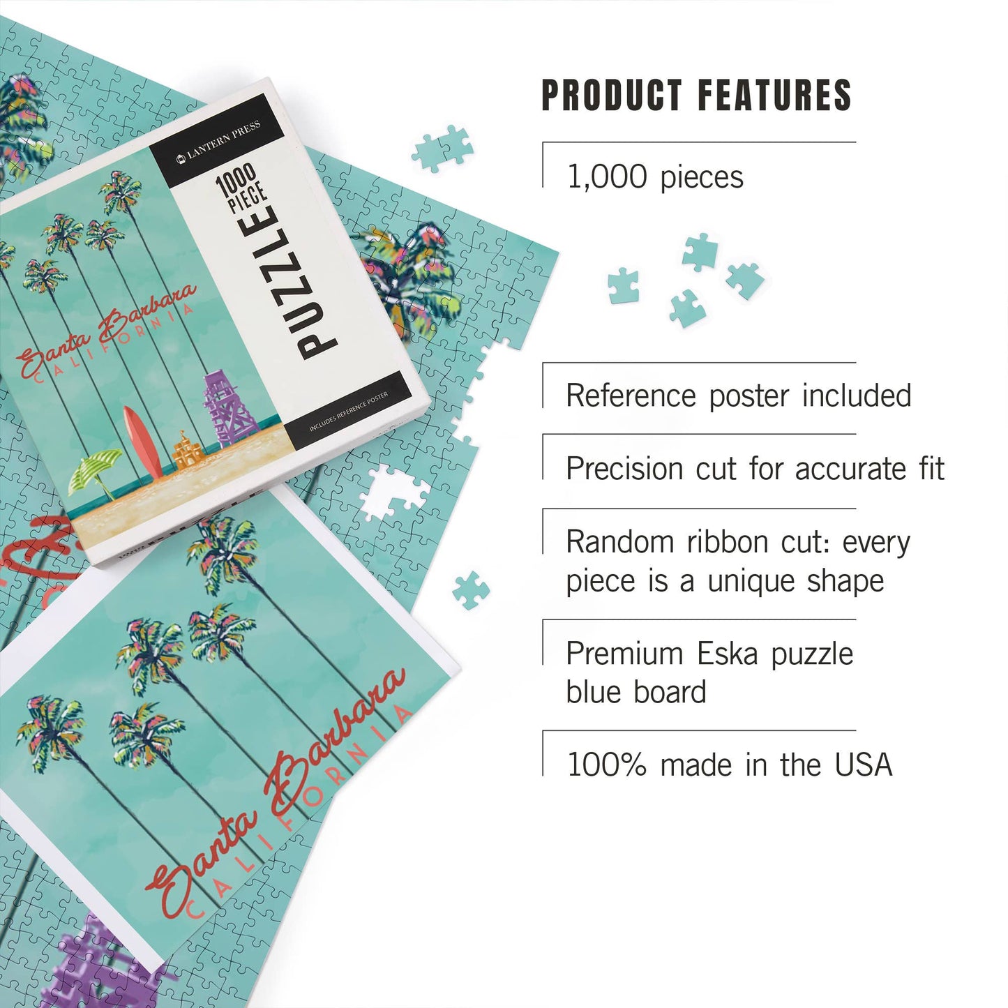 Palm Tree and Surfboard Santa Barbara 1000 Piece Jigsaw Puzzle