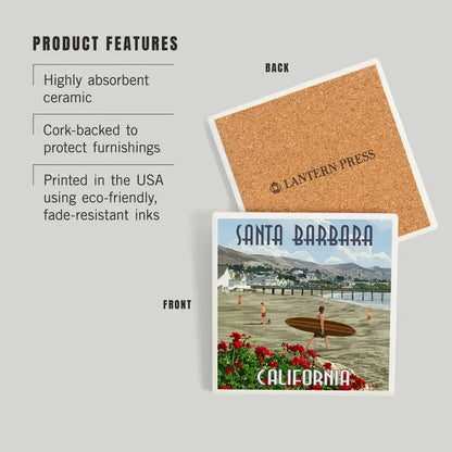 Beach Surfer Santa Barbara Ceramic Coaster