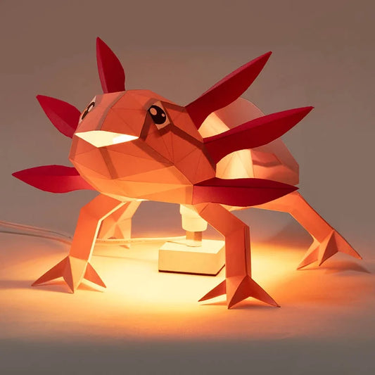 Axolotl 3D Origami Model Papercraft, Animal Lamp