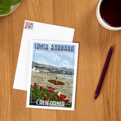 Beach Surfer Santa Barbara Greeting Card