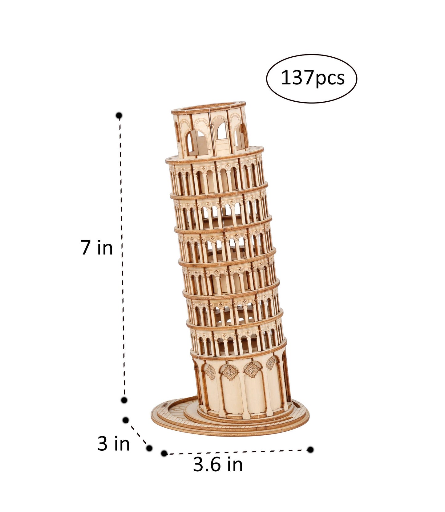 3D Wood Puzzle: Leaning Tower of Pisa