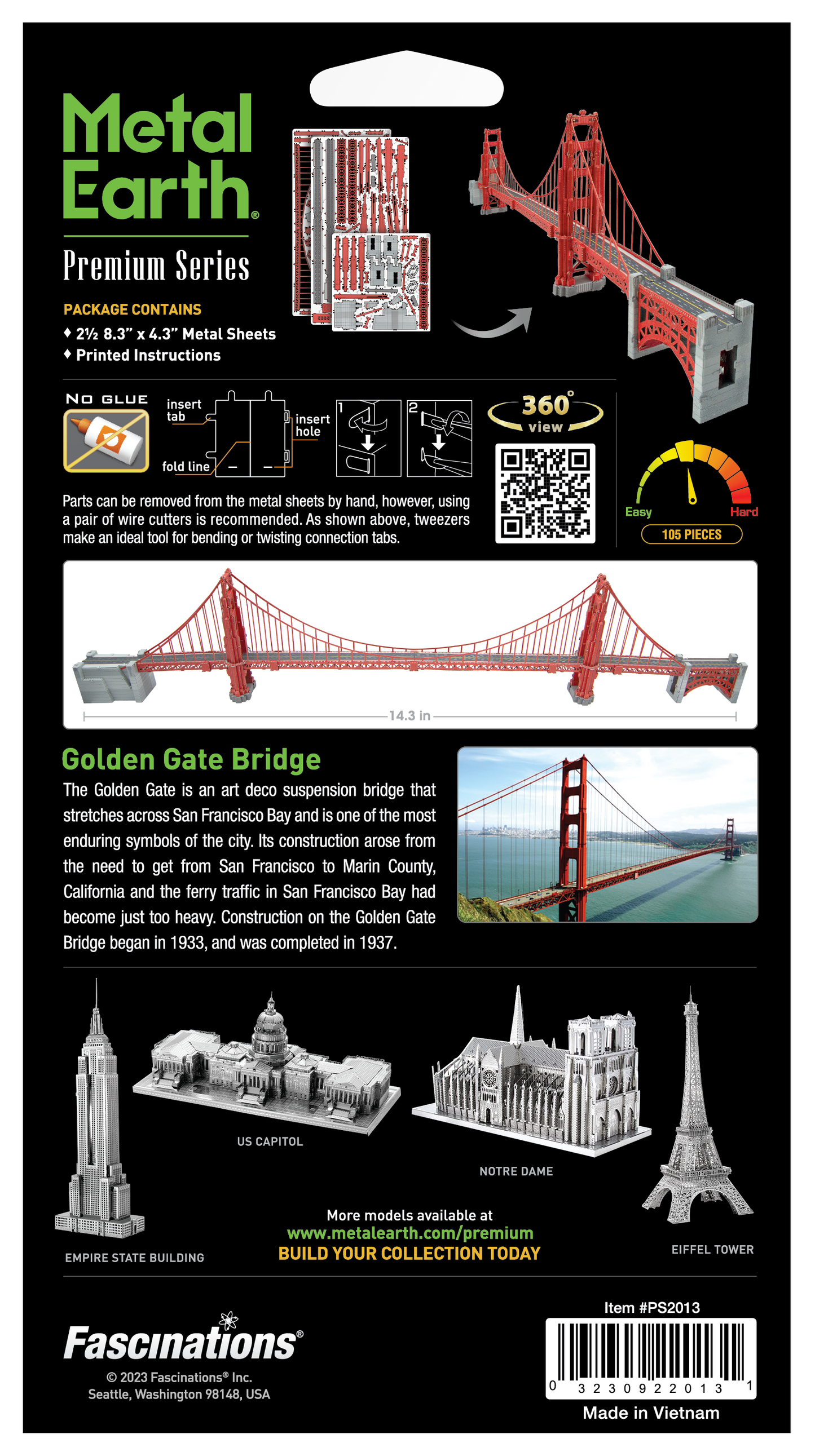 3D Metal Puzzle - Golden Gate Bridge - Premium Series Metal Earth